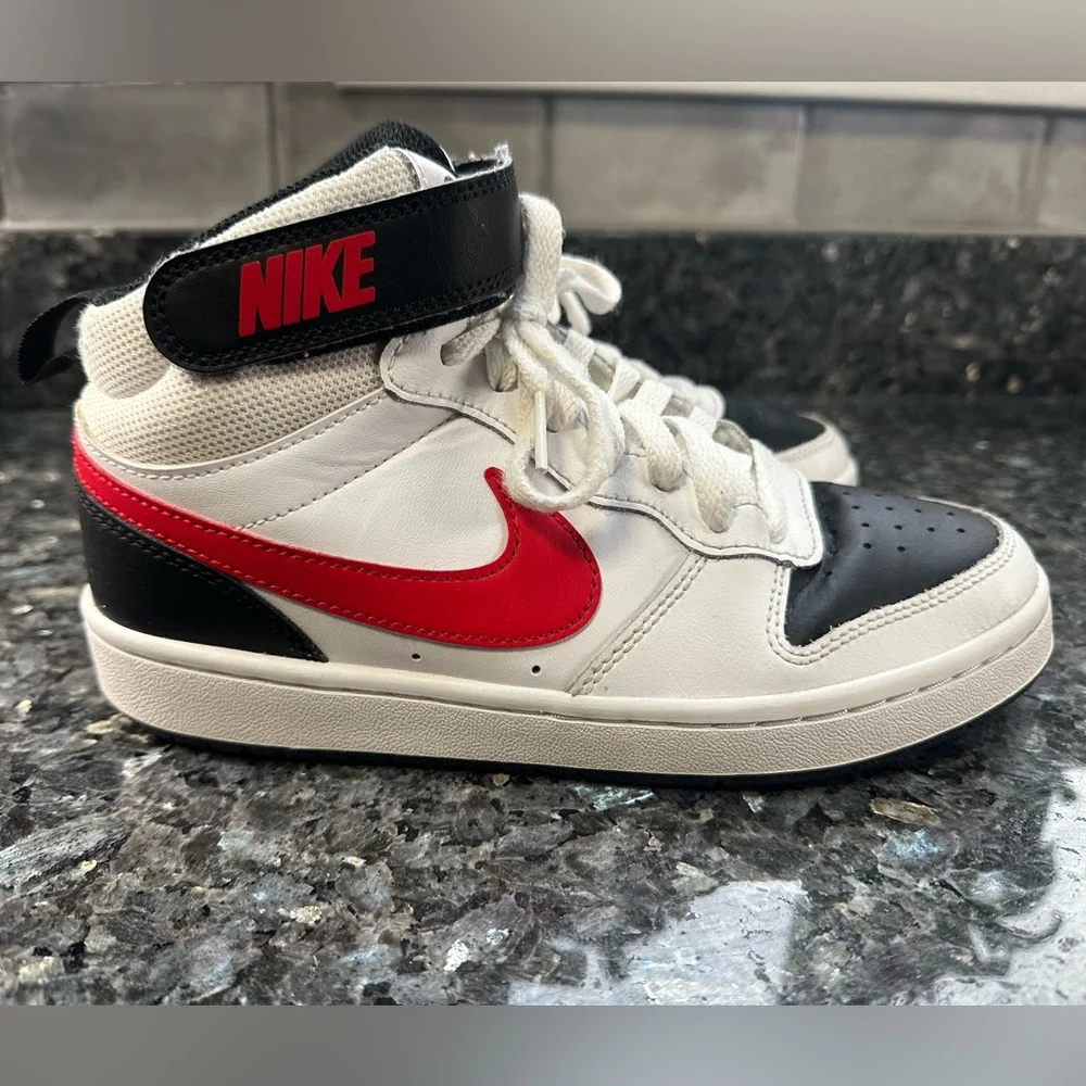 Nike Court Borough Mid 2 GS 'White Black University Red Size Big Lid Size 5